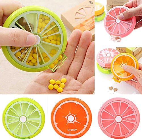 Jeval Stylis Rotating 7 Day Weekly Pill Organizer Travel Medicine Tablet Holder Storage Case Box Dispenser, Cute Fruit Style