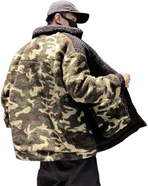 Amazon Zhongjue ジュージェン メンズ ボアコート 厚手 ゆったり ボア ジャケット 迷彩柄 切り替え ファッション 防寒 アウター フリース 暖かい カジュアル ブルゾン おしゃれ 大きいサイズ 冬 コート ジャケット 通販