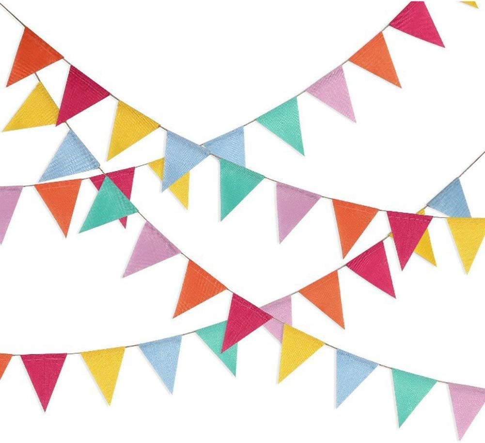 42Pcs Multicolor Bunting Banner Fabric Double Sided Pennant 10M/33 Feet Colourful Party Bunting Triangle Flag Garlands Cotton Hanging Pennant Flag for Wedding Baby Shower Birthday Party Garden Decor