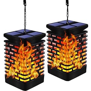 EOYIZW Solar Flame Lights Hanging Lantern Lights Outdoor Solar Path Light Dancing Flicking Solar Powered Night Light for Garden Lantern Patio Umbrella Lamp Tree Pool Pavilion Lawn Porch Yard(2 Pack)