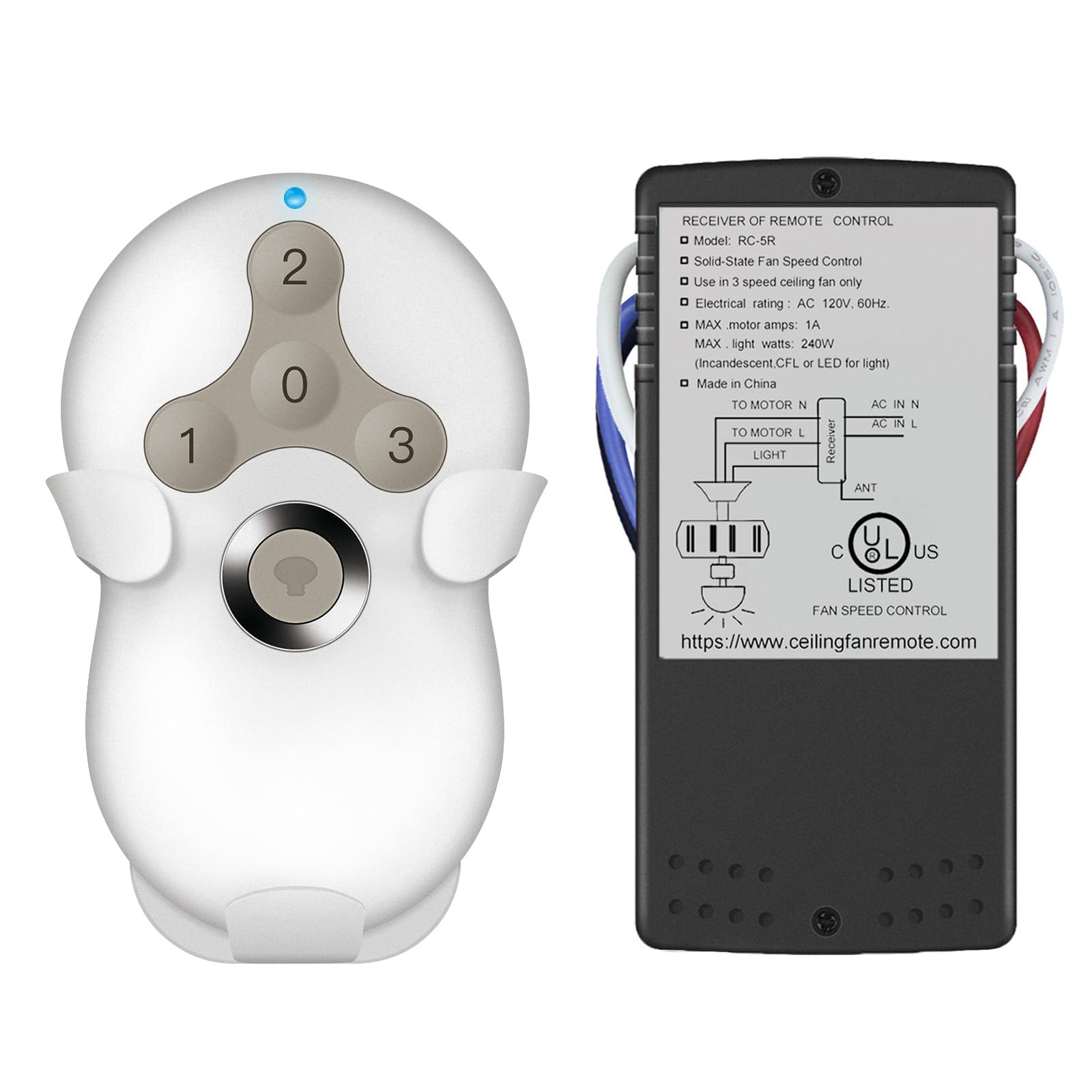 Photo 1 of Prichor Universal Ceiling Fan Remote Control Kit with Receiver Replacement for Hunter Harbor Breeze Hampton Bay, 3-Speed Light Dimmer, Replace Hunter Fan 99122 99123 99600