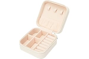 LETURE PU Leather Small Jewelry Box, Travel Portable Jewelry Case for Ring, Pendant, Earring, Necklace, Bracelet Organizer Storage Holder Boxes (White)