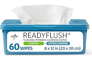 Medline ReadyFlush Flushable Wipes (60 Wipes per Tub), Scented, Biodegradable Flushable Incontinence Wet Wipes for Adults with Aloe, Hypoallergenic & pH-Balanced Personal Cleansing Cloths