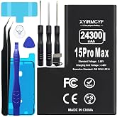 XYIRMCYF 24300mAh Super Capacity Battery Compatible with iPhone 15 Pro Max, 0 Cycle Li-Polymer Replacement Battery for iPhone 15 Pro Max, with Professional Repair Tool Kit