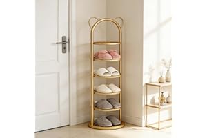 QZFEIOU 6-Tier Gold Vertical Shoe Rack, Slim Metal Corner Shoe Shelf Organizer for Small Spaces, Cute Cat Ear Slipper Stand H