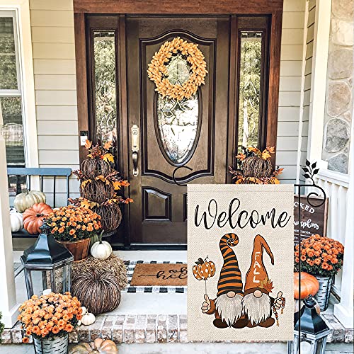 CROWNED BEAUTY Fall Garden Flag Thanksgiving Gnomes Pumpkin 12×18 Inch Double Sided Vertical Yard Seasonal Holiday Outdoor Decor CF260-12