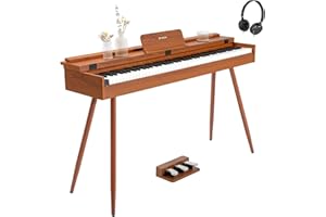 STRICH 88 Key Digital Piano, Hammer-Action Weighted Keyboard, Full Size Desk Cover Electric Piano Keyboard with Stand, 25Wx2 Speakers, Headphones, Three Pedal, SDP-350S(Color Mahogany)
