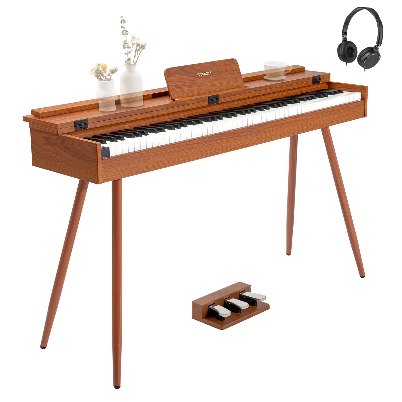 Photo 1 of STRICH 88 Key Digital Piano, Hammer-Action Weighted Keyboard, Full Size Desk Cover Electric Piano Keyboard with Stand, 25Wx2 Speakers, Headphones, Three Pedal, SDP-350S(Color Mahogany)