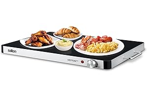 Salton Hotray XL Warming Tray | 21” x 16” Tempered Glass Surface | Variable Temperature Control | Cool-Touch Handles | for Pa