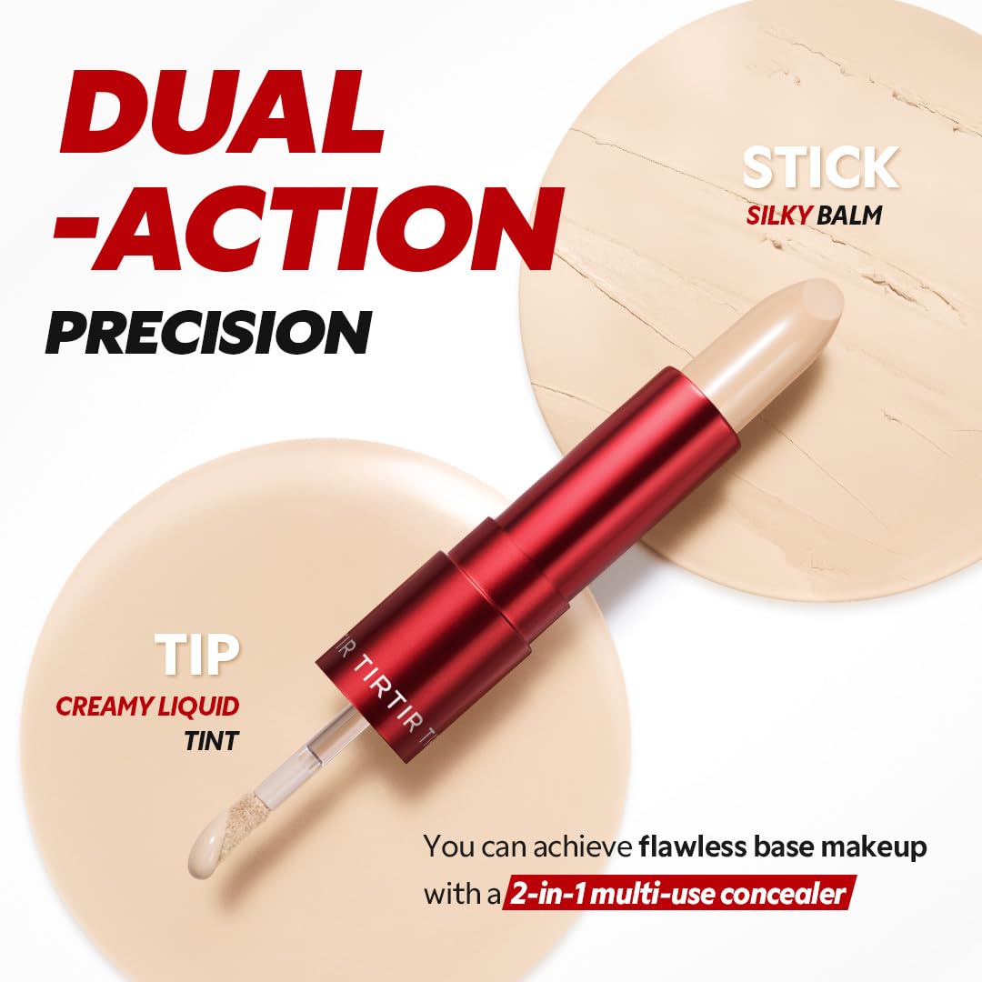 TIRTIR Glide&Hide Blurring Concealer - Creamy texture, Conceals dark circles and wrinkles, Dual formula (liquid tip & balm stick), Long-lasting wear, Korean Makeup, #4.5N, 0.28 Oz