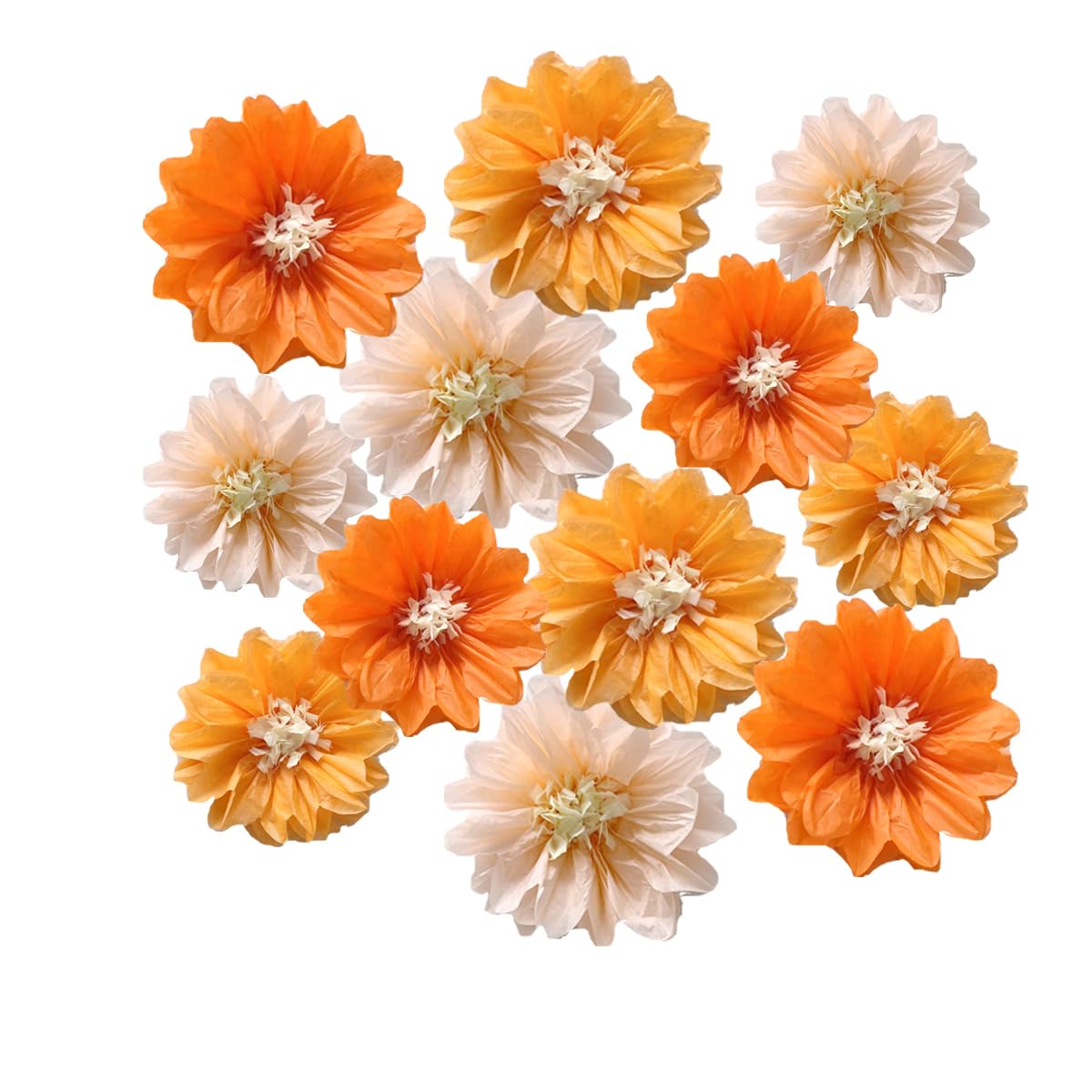 Photo 1 of 12pcs 8in 10in Paper Flowers Tissue Flowers Pom Paper Pom Poms Hanging Paper Flowers Wall Backdrop Wedding Party Flower Decorations DIY Art Craft Blooms for Birthday Baby shower nursery decor Orange