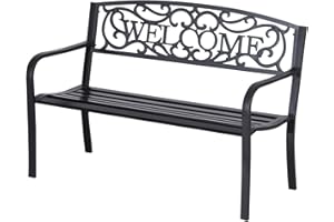 Outsunny 50" 2-Seater Garden Bench, Patio Decorative Chair Metal Backyard Loveseat Outdoor Furniture for Yard, Lawn, Porch, B