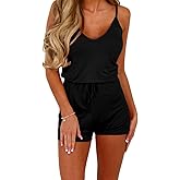 Dreamskull Women Summer Casual Spaghetti Strap Adjustable Waist Drawstring Short jumpsuit Solid Cami Romper for girl