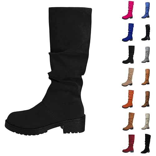 Black Boots Boots for Women UK Winter Round Toe, Waterproof Anti-Slip, Thick Soled for Outdoor Use in Autumn and Winter, Oversized Cowboy Women