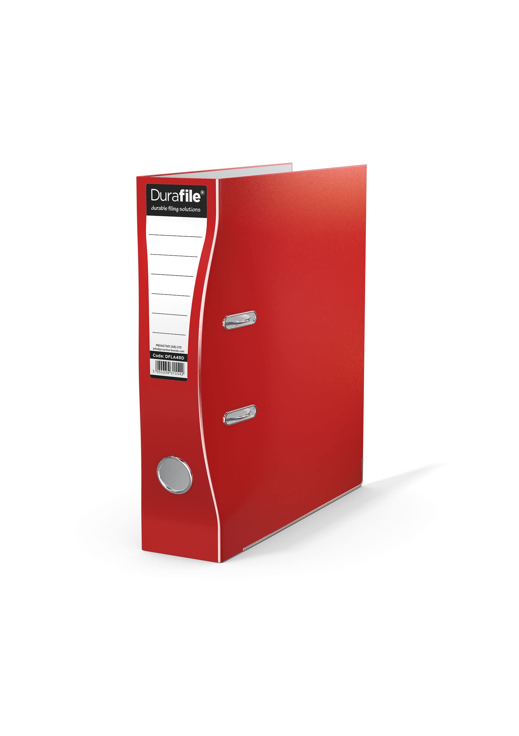 Durafile Lever Arch File, Red File, 'Ergonomic Curved Spine' Single Folder, Glossy Heavy Duty Board Construction with Metal Mechanism, Suitable for A4 Documents, Storage File folders