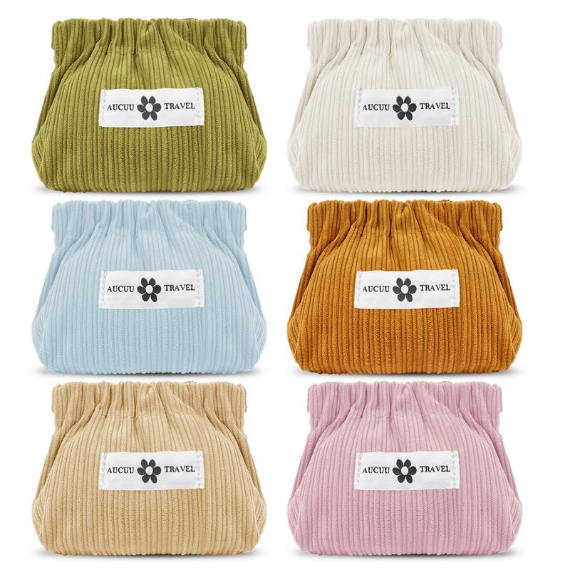 Aucuu self-Closing Spring Storage bag-6pcs-milk White+Light Blue+Grass Green+Peach Pink+Coffee+Apricot