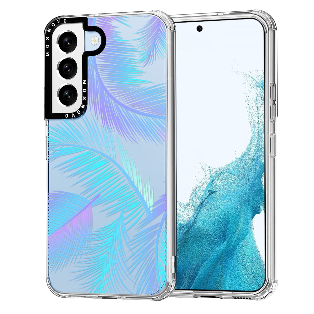 MOSNOVO Case for Samsung Galaxy S22 Plus, [Buffertech 6.6ft Military-Grade Drop Protection] [Anti Peel Off Tech] Clear TPU Bumper Phone Case Cover Design - Gradient Tropical Palm Leaf