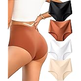 UNDER THE SEA Seamless Underwear for Women High Waisted V-shaped Back Briefs Soft No Show Womens Panties 4 Pack S-XXL