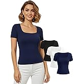 winkbay Women's 3 Pack Scoop Neck T Shirts Summer Short Sleeve Fitted Casual Tops Basic Tees