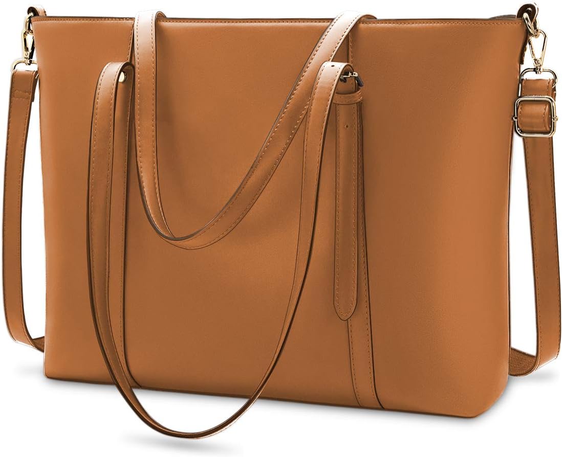 Laptop Bag for Women Lightweight Leather Work Tote Waterproof Business Office School Computer Bag for 15.6 Inch Laptop & Tablet Professional Large Capacity Briefcase Handbag Shoulder Bag Black Brown