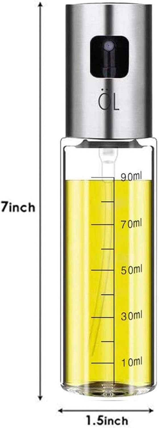Olive Oil Sprayer Bottle, Stainless Steel Glass Oil Dispenser for Cooking, BBQ, Salad, Baking, Roasting, Kitchen Tools, 3.4- ounce Capacity: Kitchen & Dining
