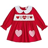 Toddler Girls Valentines Day Outfit Cute Long Sleeve Heart Embroidery Ruffles Baby Kid Red Valentines Dresses