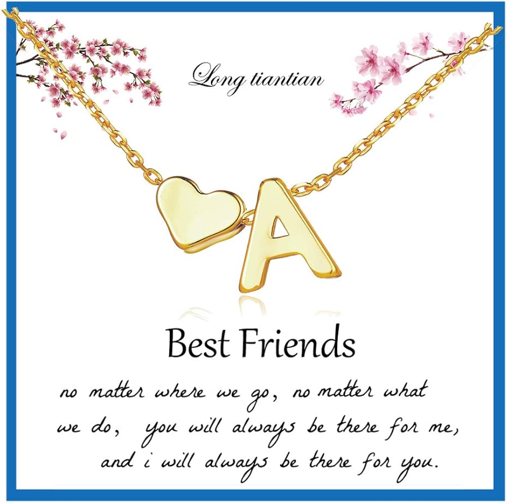 Amazon Com Heart Initial Best Friend Necklace Friendship Gift For Women Dainty Bestfriend Birthday Gift A Jewelry