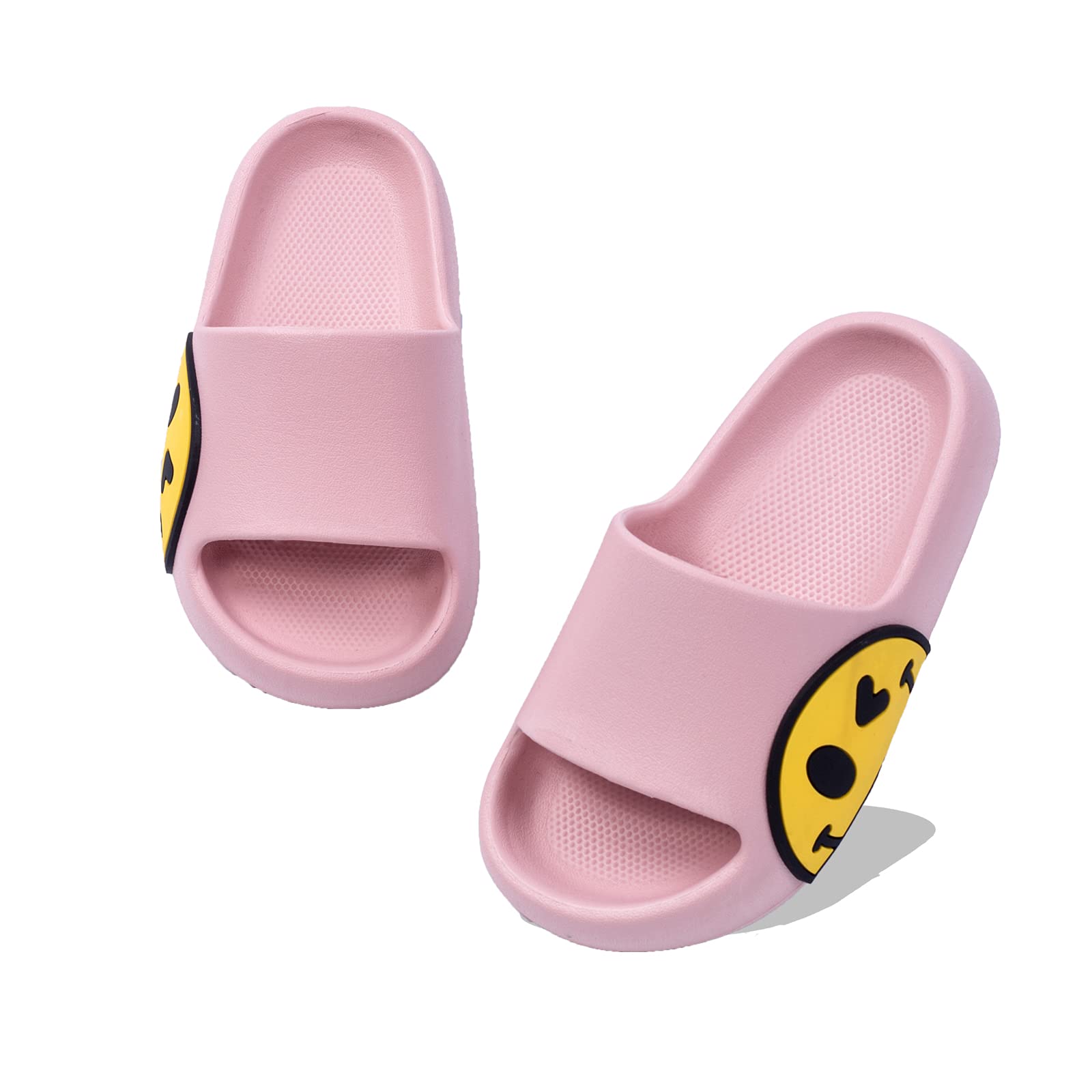 Photo 1 of Slides for Girls and Boys,Toddler Slides Sandals for Girls Boys,EVA Anti-Slip Indoor & Outdoor Kids Slippers Smile Face Open Toe Spa Bath Pool Gym House Casual Shower Shoes(Pink 27/28)