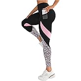WDIRARA Women's Leopard High Waisted Leggings Athletic Workout Yoga Pants with Pocket