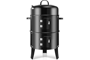 RYHOFOUD 19Inch Round Charcoal Smoker Grill,Heavy-Duty BBQ Smoker for Outdoor Smoking-Vertical Multi-Layer Pellet Smoker Ideal for Meats-Offset Charcoal Grill with Thermometer & S-Shaped Hook,Black