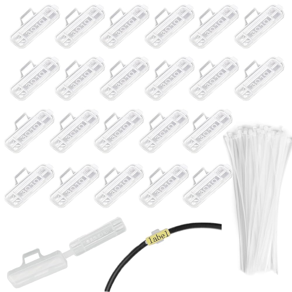 RXKFIGX 50 Pieces Transparent Cable Labels and 50 Pieces White Cable Ties Box of Cable Tags Cable Labels Cable Identification Tags for Cable Management and Identification