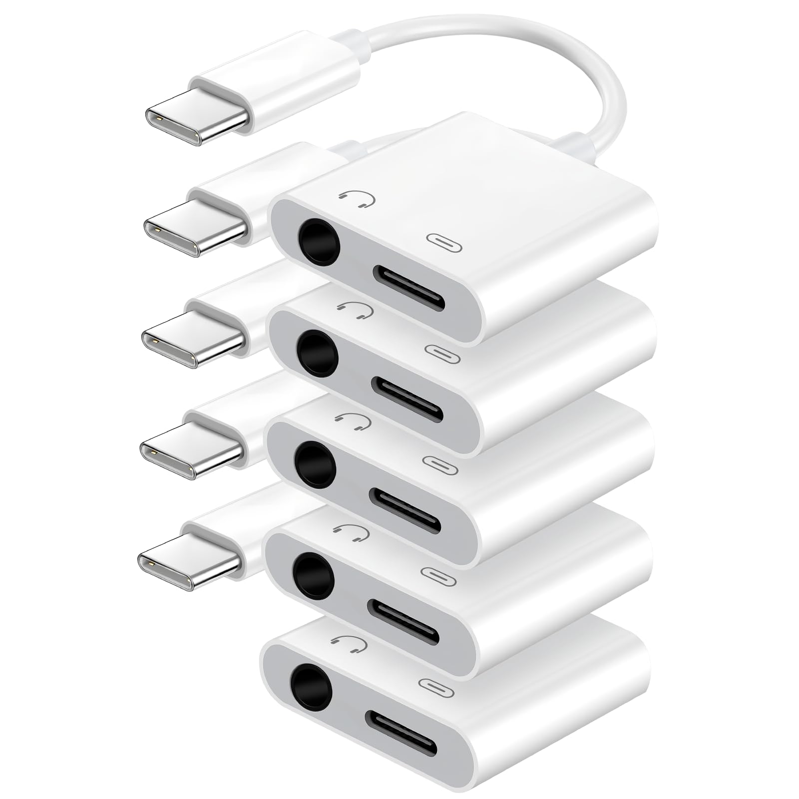 Seulliya USB C to 3.5mm Headphone Jack and Charger Adapter, 2-in-1 Audio & Fast Charging Splitter for Apple iPhone 17/16/15/Pro/Pro Max, iPad, Samsung, Pixel, and More 5Pack