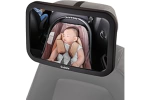 CUBBLE Wide-Angle Shatterproof 360° Rear Facing Back Seat Baby Car Mirror with Removable Base (12 x 7.5 inches), Wide Angle View, Adjustable Rotation, Easy Installation