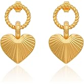Textured Heart Stud Earrings for Women - 925 Silver Post Hypoallergenic 14K Gold Plated Love Dangle Textured Circular Loop Studs Dainty Tiny Earring Jewelry Everyday Birthday Gifts