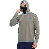 Mens Fishing Shirts,Long Sleeve Rash Guard Hooded Shirt with Mask UPF 50+ Sun Protection Hoodies Hiking Shirts(M) Army Green