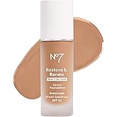 No7 Restore & Renew Multi Action Serum Foundation - Honey - Liquid Foundation Makeup with Vitamin C, Vitamin E & Collagen for Face - Beauty Skin Serum Formula with Medium Coverage (30ml)