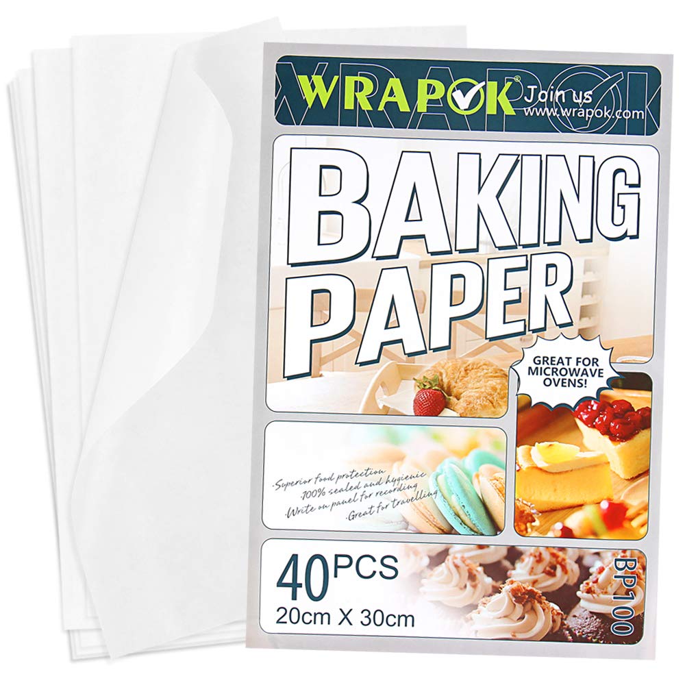 WRAPOK Baking Parchment Paper Greaseproof Cooking Sheets White Non-Stick Pre-Cut Liners for Kitchen Home, 8 x 12 Inch (40 Count)