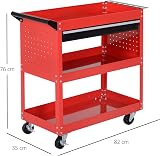 DURHAND 3-Tier Tool Trolley Cart Storage Shelf with Drawer Red 82x35x76 cm view 7