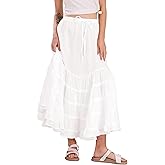 CHARTOU Women Tiered Maxi Mermaid Skirt Drawstring Waist Ruffle Flowy Boho 2024 Summer Long Skirt