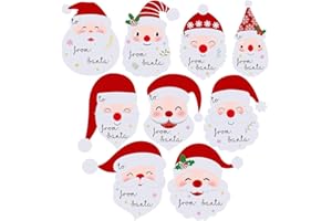 Winlyn 8 Sheets 144 Pcs Santa Tag Stickers in Assorted Cute Smile Santa Claus Designs for Holiday Festive Wrapping Party Favors