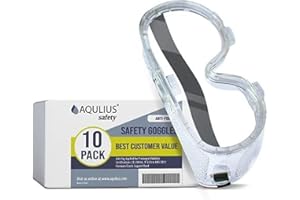 Aqulius Safety Goggles - Direct-Vented & Comfort Fit Goggles for Work - Anti-Fog Bulk Safety Glasses - Protective Eyewear for Dust - Pack of 10, Unisex Adult