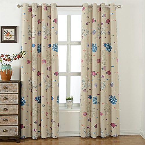 Fancy Queen Children Room Window Curtains 2 Panels Thermal Insulated Blackout Treatment 52 x 84 inch, Beige