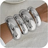 Inactwin Chunky Gold Bracelets for Women Trendy Wide Wrist Silver Bangles Bracelet Stack Statement Bangle Fashion Jewelry Gift Accessories