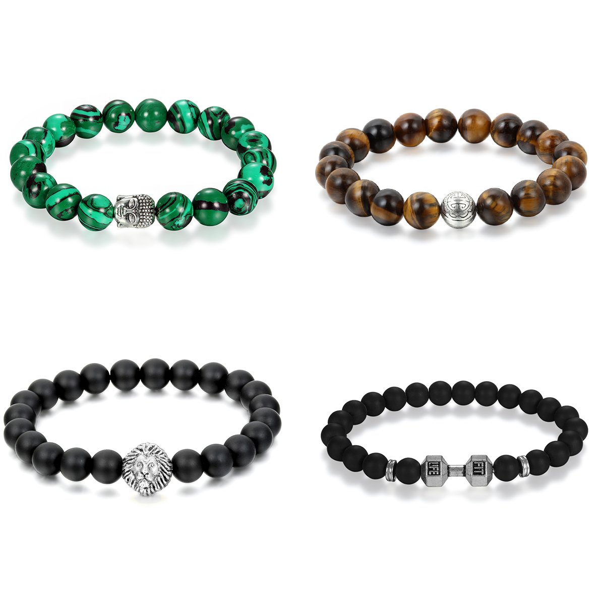 Cupimatch 4 Pieces Lion Head Charm Beads Mala Prayer Buddha Bracelet Gift Set for Men Women