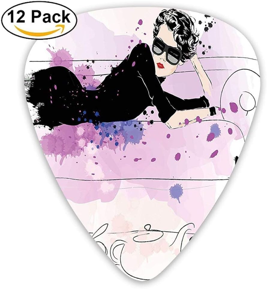 Girl With Sunglasses Lying On Couch Cat Elegance In Home Theme With Stains Guitar Picks 12/Pack