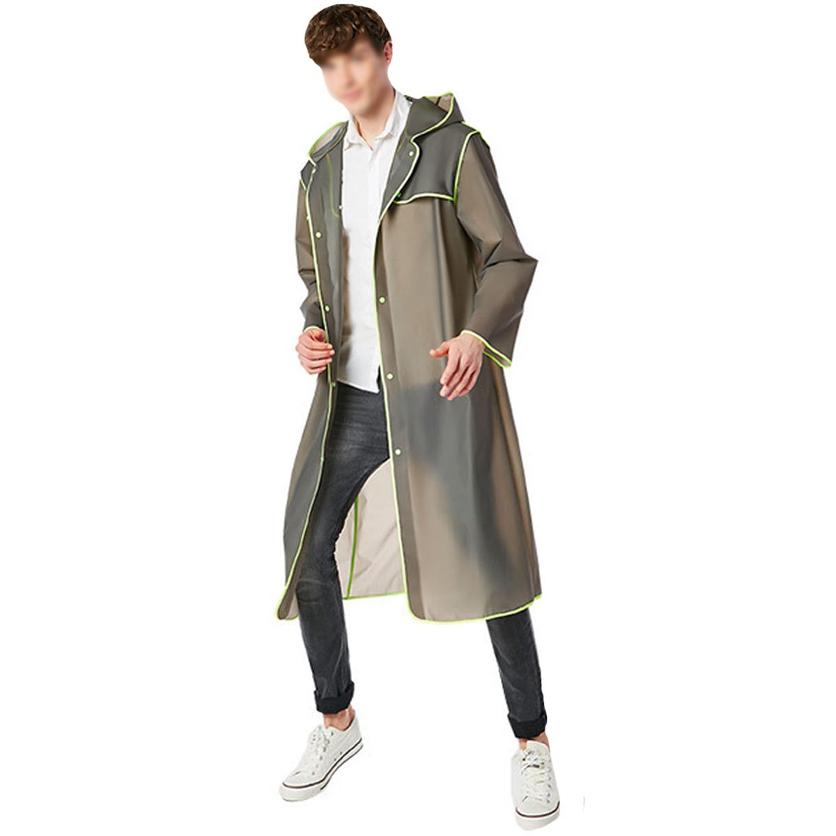 AiSi Rain Mac, Portable Translucent Hooded Long Rain Jacket EVA Raincoat Unisex Rain Poncho Waterproof Rainwear for Traveling Walking Cycling Motorbiking