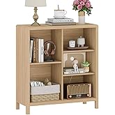 FATORRI 5 Cube Bookshelf, Wood Bookcase with 3 Adjustable Shelves, Modern Cube Storage Organizer Shelf for Home Office (Light Walnut)