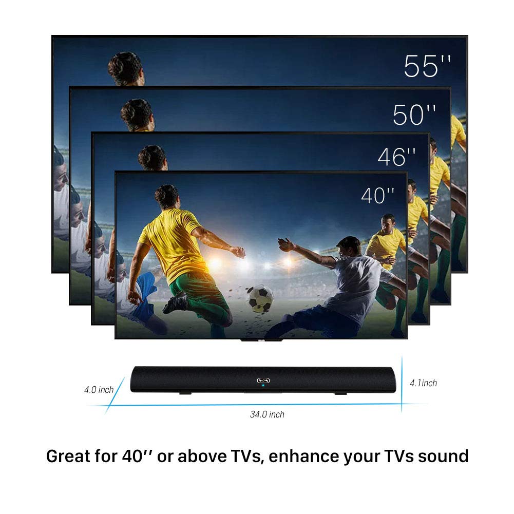 80 Watt Sound Bar, MEGACRA Surround Sound System TV Soundbar (IR Learning Remote, 3 Audio Mode,6 Speaker Driver, 34 inch, Wireless Wired Connections)