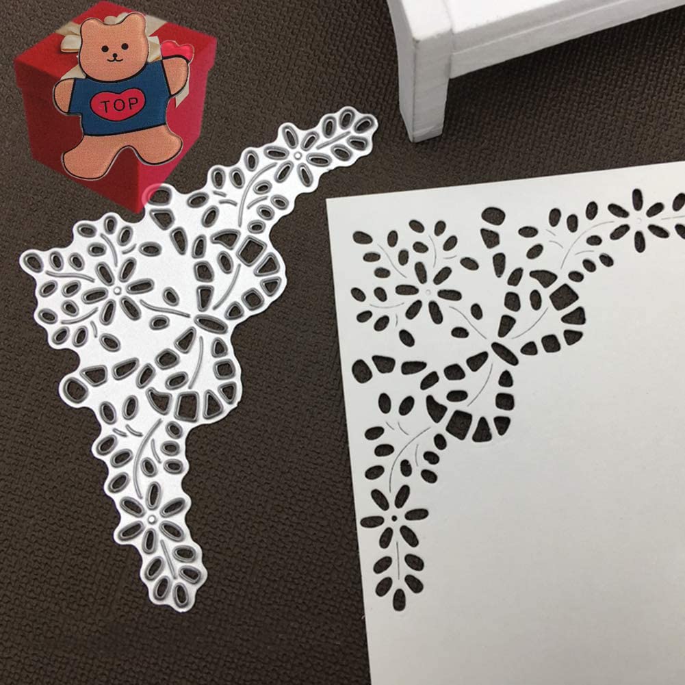 Lace Flower Dies for Card Making，Flower Corner Cutting Dies Cut Stencils for DIY Scrapbooking Photo Album Decorative Embossing Paper Dies for Card Making Templated+Cute Brooch Pin — image 1