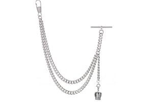 Holy Sins Jewellery Handmade in The UK Silver Colour Albert Pocket Watch Chain with Crown Pendant